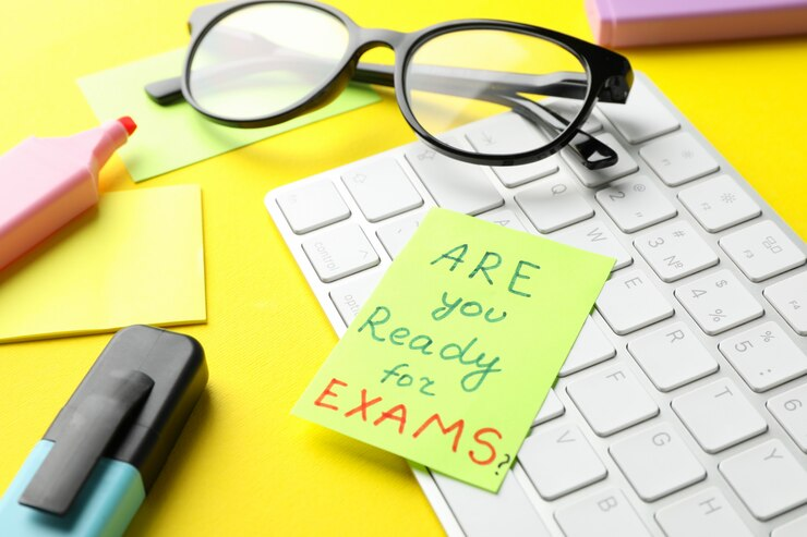 Student getting ready for exam day with essentials like an admit card, stationery, water bottle, and a calm mindset — highlighting practical tips for a smooth exam experience.