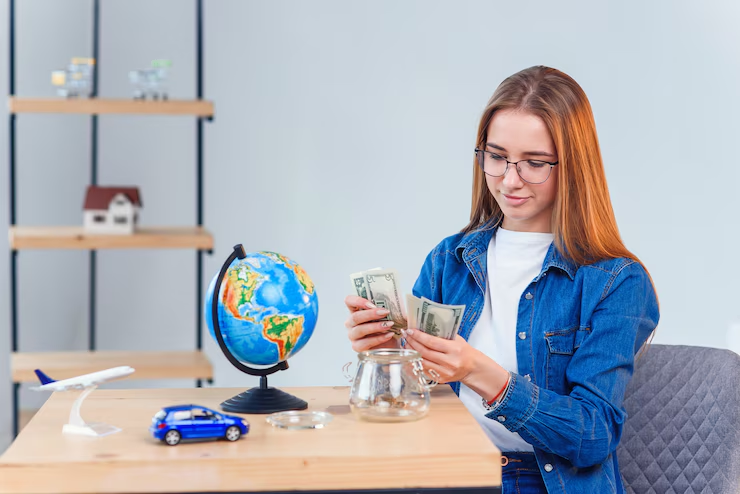 Woman calculating tuition fees and living costs for studying MBBS abroad