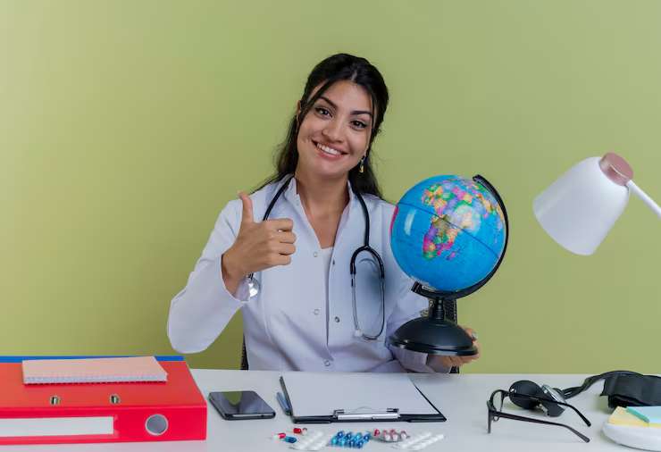 Confused student researching MBBS options on a laptop, surrounded by medical books and documents — representing the search for alternative medical education paths without NEET.